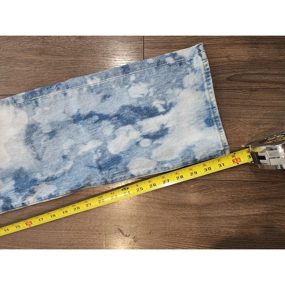 Levis 501 93 Straight Leg Jeans Men's 34x32 Blue White Acid Wash Tie Dye Denim